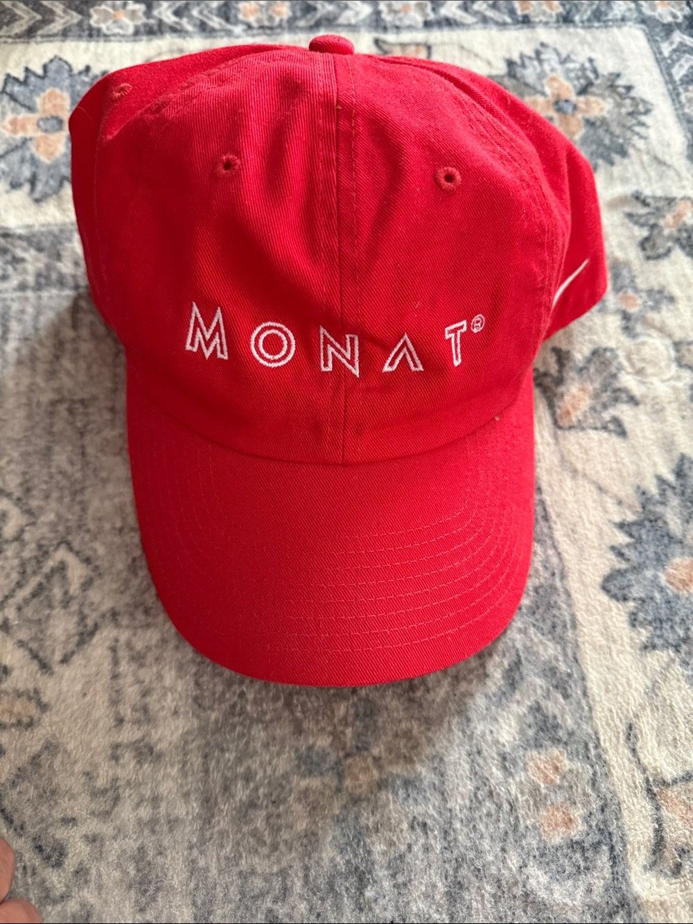 MONAT Red Embroidered Logo Baseball Cap
